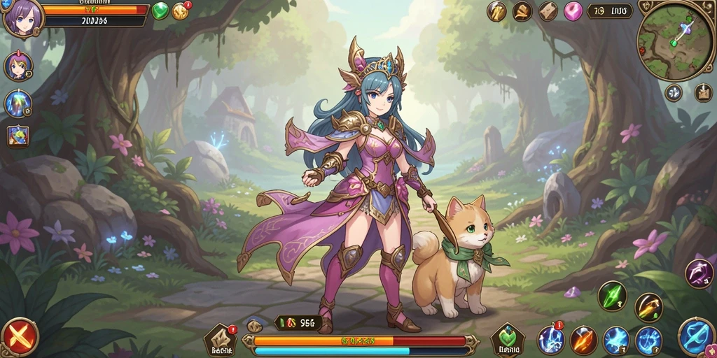 Screenshot menunjukkan karakter utama dengan latar belakang yang indah.